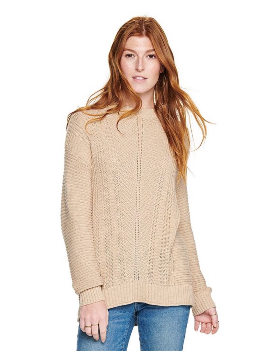 NWT Sonoma mixed rib crewneck drop shoulder sweater quicksand size XL